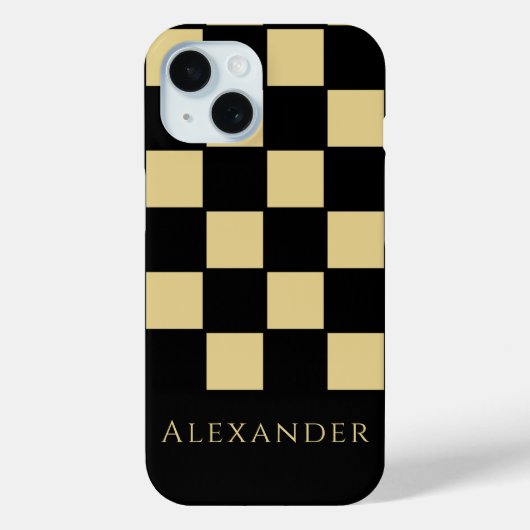 Personalisierter Schwarz/Gold-Karo Case-Mate iPhone Hülle (Rückseite)