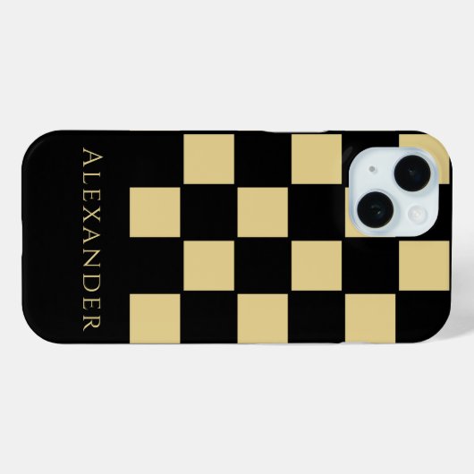 Personalisierter Schwarz/Gold-Karo Case-Mate iPhone Hülle (Rückseite (Horizontal))
