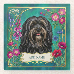 Personalisierter Schwarz-Tan-Lhasa-Apso-Glasunters Glasuntersetzer