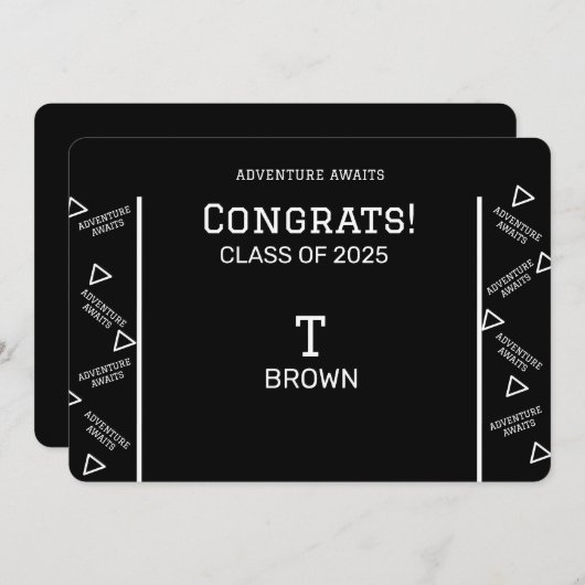 Personalisierter Schwarz-Weiß-Abschluss Einladung (Vorne/Hinten)