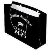 Personalisierter Schwarz-Weiß-Abschluss Große Geschenktüte (Rückseite Schrägansicht)