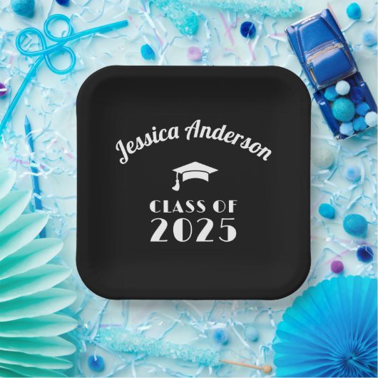 Personalisierter Schwarz-Weiß-Abschluss Pappteller (Party)