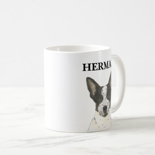 Personalisierter Schwarz-Weiß-Heeler-Kampfhund Kaffeetasse (VorderseiteRechts)