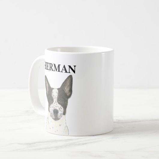 Personalisierter Schwarz-Weiß-Heeler-Kampfhund Kaffeetasse (Vorderseite Links)