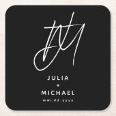 Personalisierter Schwarz-Weiß-Hochzeitspapier-Unte Rechteckiger Pappuntersetzer (Vorderseite)