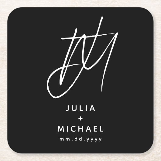 Personalisierter Schwarz-Weiß-Hochzeitspapier-Unte Rechteckiger Pappuntersetzer (Vorderseite)