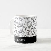Personalisierter Schwarz-Weiß-Lehrer-Schul-Doodle Kaffeetasse (Vorderseite Links)