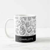 Personalisierter Schwarz-Weiß-Lehrer-Schul-Doodle Kaffeetasse (Links)