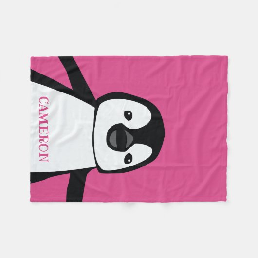 Personalisierter Schwarz-weiß rosa Niedlicher Ping Fleecedecke (Vorderseite (Horizontal))