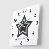Personalisierter Schwarz-Weiß-Star Quadratische Wanduhr (Winkel)