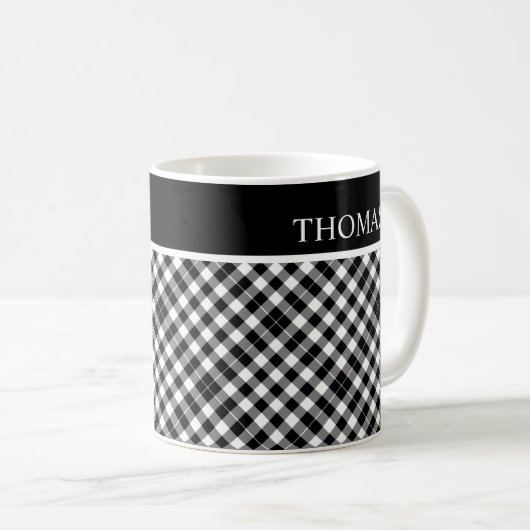 Personalisierter Schwarz-weißer Gingham Individuel Kaffeetasse (VorderseiteRechts)