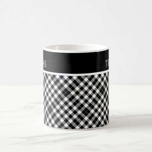Personalisierter Schwarz-weißer Gingham Individuel Kaffeetasse (Mittel)