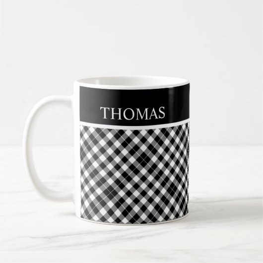 Personalisierter Schwarz-weißer Gingham Individuel Kaffeetasse (Links)