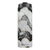Personalisierter Schwarz-weißer Goldmarmor Thermosbecher (Vorderseite)