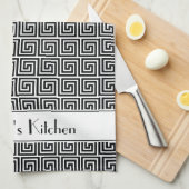 Personalisierter Schwarz-weißer griechischer Meand Geschirrtuch (Viertel Falte)