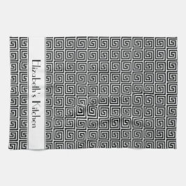 Personalisierter Schwarz-weißer griechischer Meand Geschirrtuch