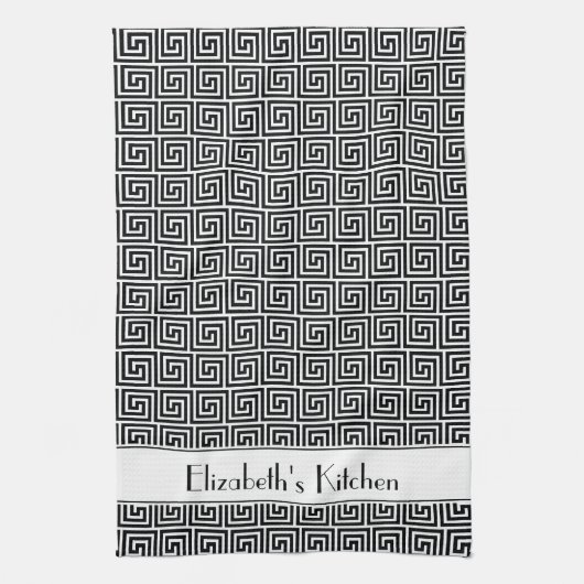 Personalisierter Schwarz-weißer griechischer Meand Geschirrtuch (Vertikal)
