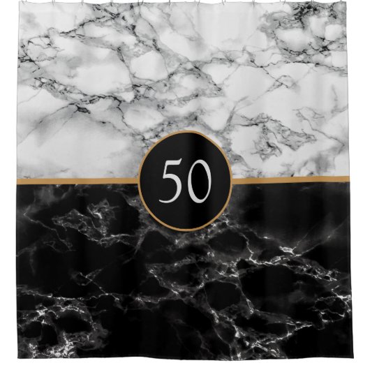 Personalisierter Schwarz-weißer Marmorduschvorhang Duschvorhang (Vorderseite)