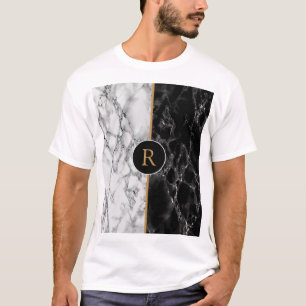 Personalisierter Schwarz-weißer Marmormonogramm-T  T-Shirt