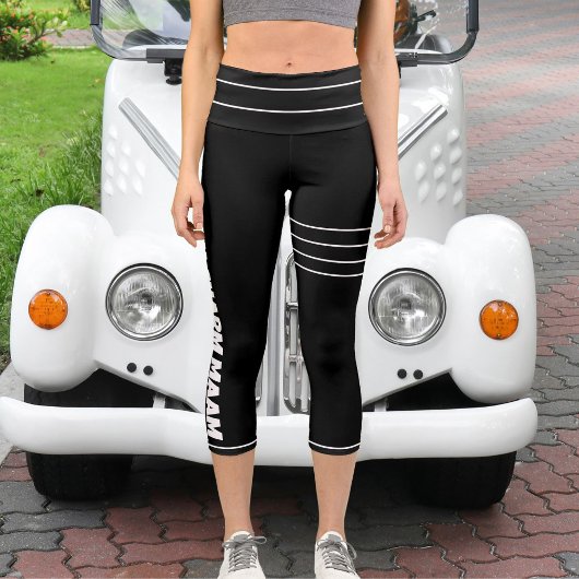 Personalisierter Schwarz-weißer Name der Katze Str Capri Leggings