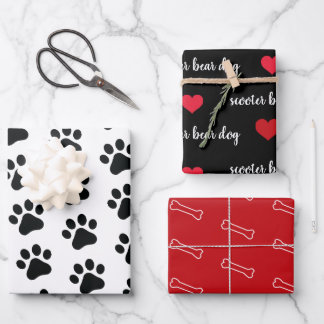 Personalisierter Schwarz-weißer Red Dog Themenurla Geschenkpapier Set