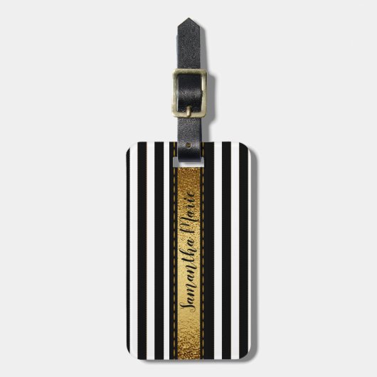 Personalisierter Schwarz-weißer Streifen Gepäckanhänger (Vorderseite vertikal)