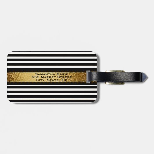 Personalisierter Schwarz-weißer Streifen Gepäckanhänger (Rückseite horizontal)