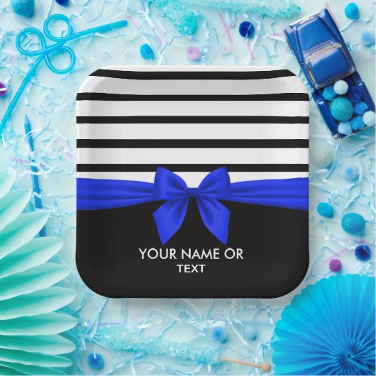 Personalisierter Schwarz-weißer Streifen Weihnacht Pappteller (Party)