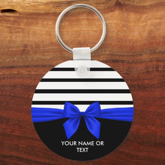 Personalisierter Schwarz-weißer Streifen Weihnacht Schlüsselanhänger (Vorderseite)