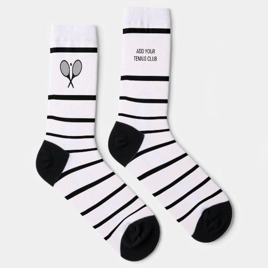 Personalisierter Schwarz-weißer Strip Tennis Racke Socken (Rechts)