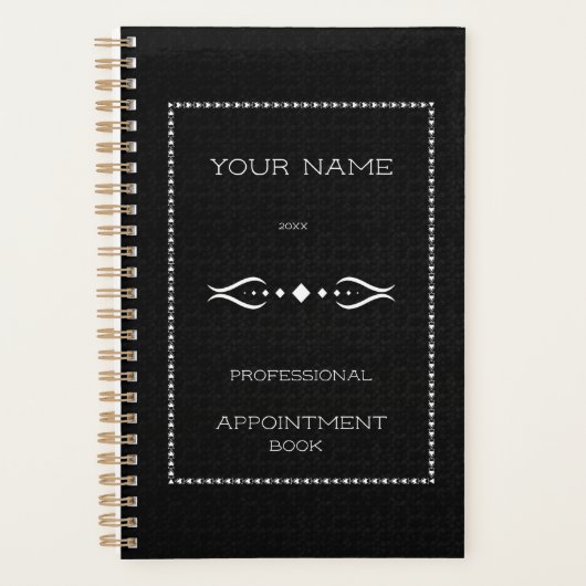Personalisierter Schwarz-weißer Terminkalender Planer (Vorderseite)