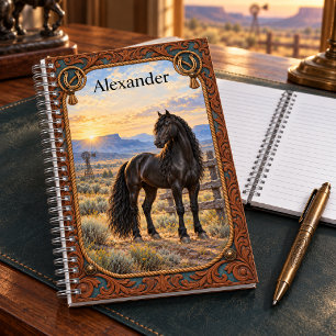 Personalisierter schwarzer Andalusier Western Ranc Notizblock