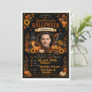Personalisierter schwarzer Aquarell-Kürbis Hallowe Einladung