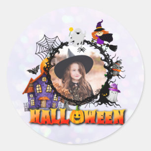 Personalisierter schwarzer Bilderrahmen Halloween- Runder Aufkleber