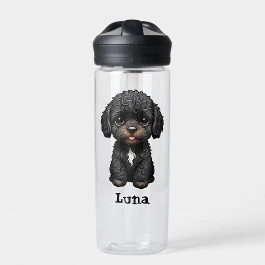 Personalisierter schwarzer Cockapoo Trinkflasche (Vorderseite)