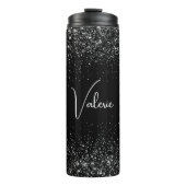 Personalisierter schwarzer Glitter Edelstahl Thermosbecher (Vorderseite)