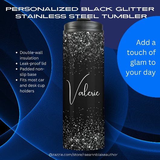 Personalisierter schwarzer Glitter Edelstahl Thermosbecher