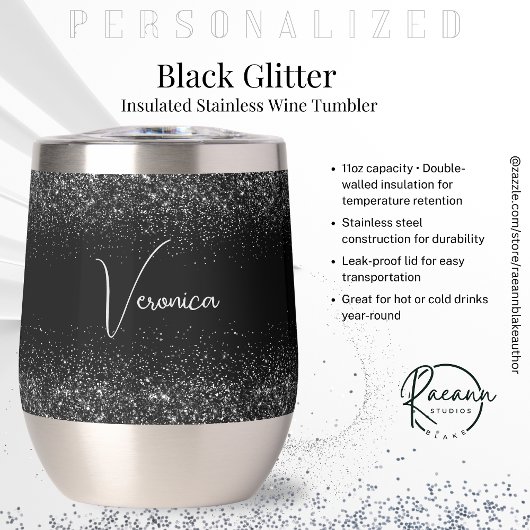 Personalisierter schwarzer Glitter-Edelstahl-Weinb