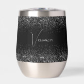 Personalisierter schwarzer Glitter-Edelstahl-Weinb (Vorderseite)