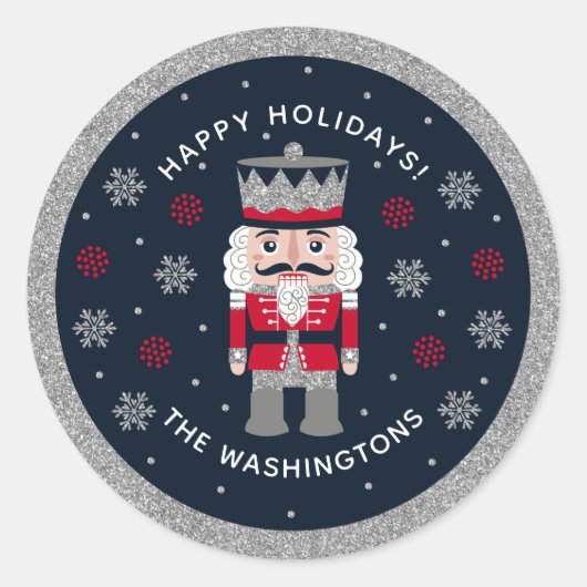 Personalisierter Schwarzer Glitzer Nutcracker-Aufk Runder Aufkleber (Vorderseite)