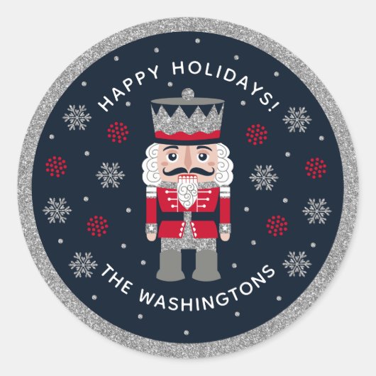 Personalisierter Schwarzer Glitzer Nutcracker-Aufk Runder Aufkleber (Vorderseite)