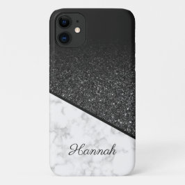 Personalisierter schwarzer Glitzer - weißer Marmor Case-Mate iPhone Hülle