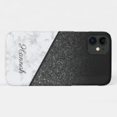Personalisierter schwarzer Glitzer - weißer Marmor Case-Mate iPhone Hülle (Rückseite (Horizontal))