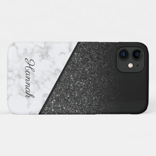 Personalisierter schwarzer Glitzer - weißer Marmor Case-Mate iPhone Hülle (Rückseite (Horizontal))