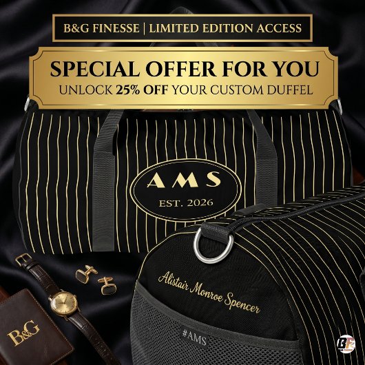 Personalisierter schwarzer Gold-Pinstripe-Monogram Duffle Bag
