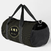 Personalisierter schwarzer Gold-Pinstripe-Monogram Duffle Bag (Rechte Ecke)