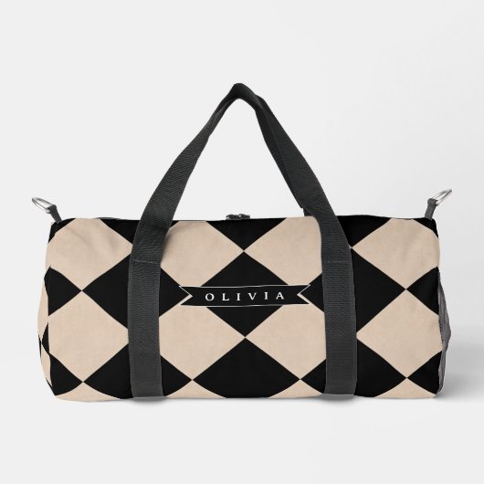 Personalisierter schwarzer Harlekin kariert Diaman Duffle Bag (Vorderseite)