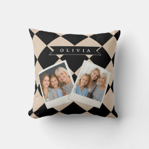 Personalisierter schwarzer Harlekin kariert Diaman Kissen