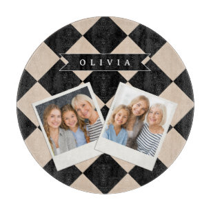 Personalisierter schwarzer Harlekin kariert Diaman Schneidebrett