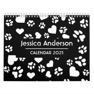 Personalisierter Schwarzer Kalender mit Paw-Drucke